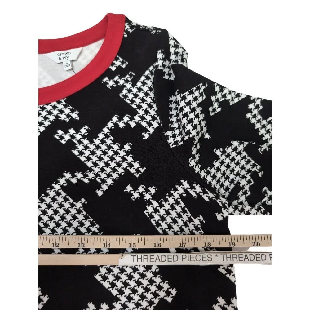 Crown & Ivy‎ Dress Womens M Black White Houndstooth Preppy Career Office